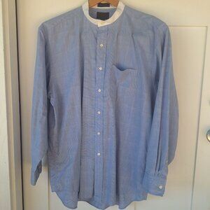 Chaps Ralph Lauren Cotton Grandad Collar Men 17 34/35 Blue Button Down